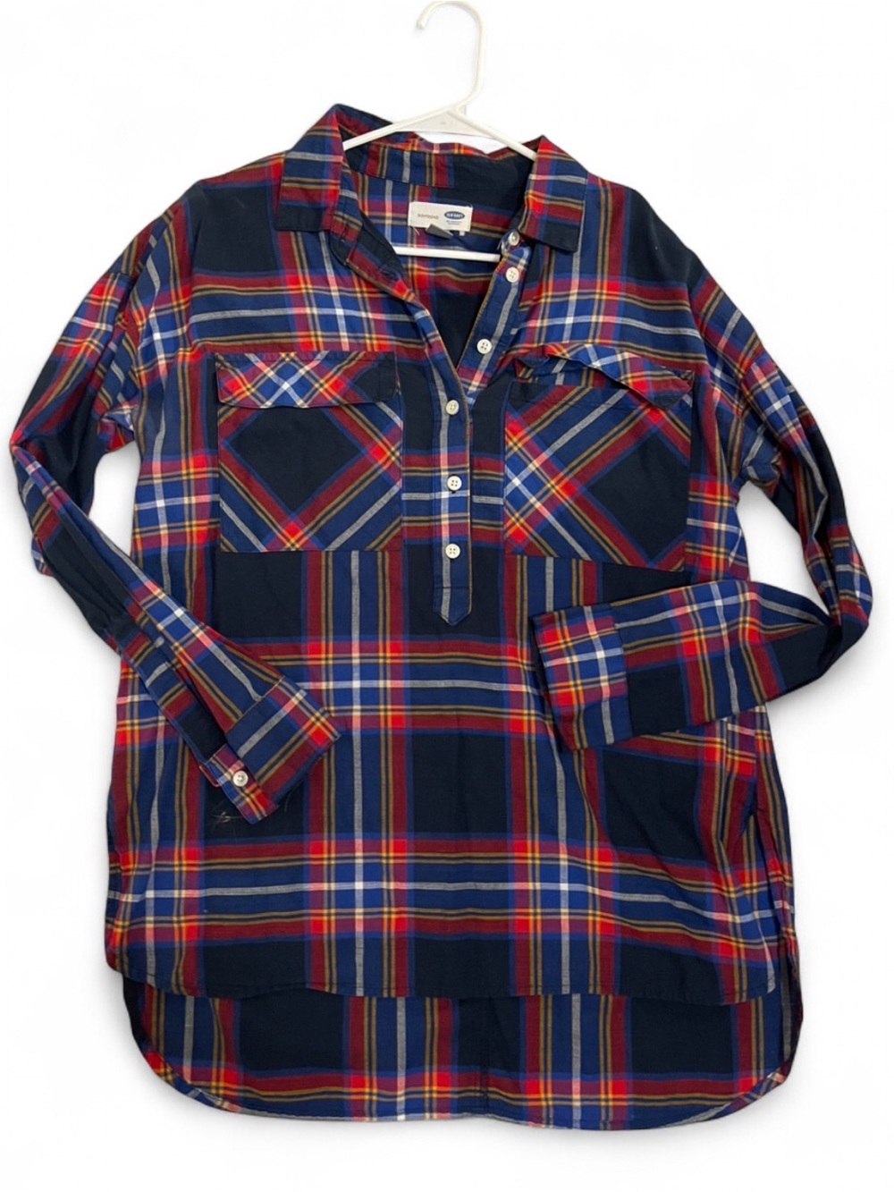 Women’s Navy Red Plaid Pullover Shirt